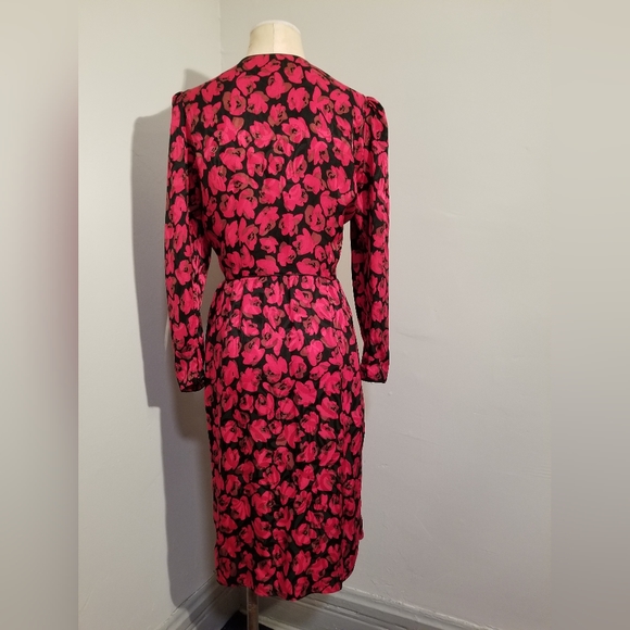 MAGGY LONDON BY JEANNENE BOOHER VINTAGE SILK RED BLACK FLORAL FAUX WRAP DRESS 12 - Picture 10 of 10